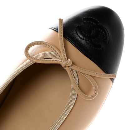 Chanel Lambskin Cap Toe CC Ballerina Flats 36.5 Beige Black 10 of 11