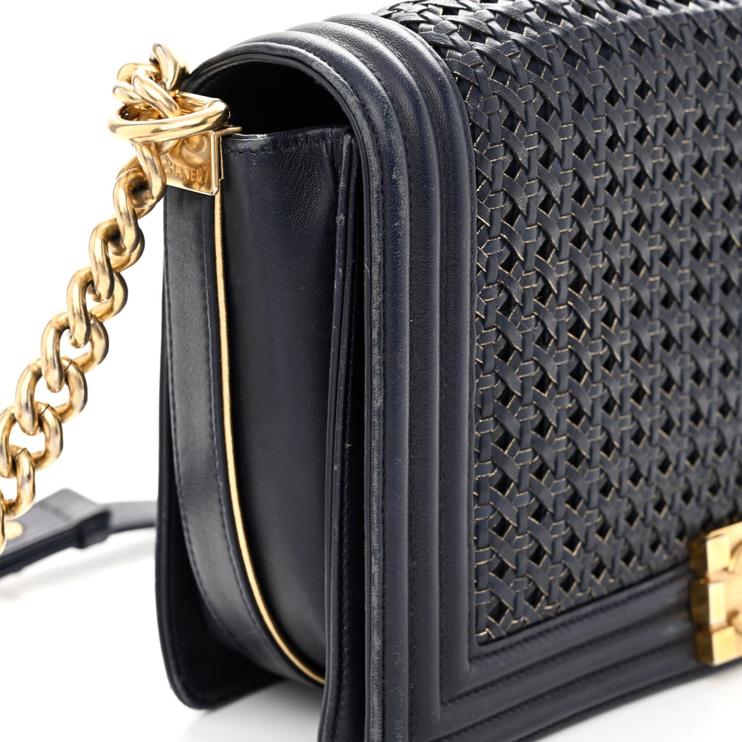 Chanel Braided Sheepskin New Medium Boy Flap Navy 13 of 14