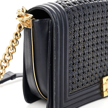 Chanel Braided Sheepskin New Medium Boy Flap Navy 13 of 14