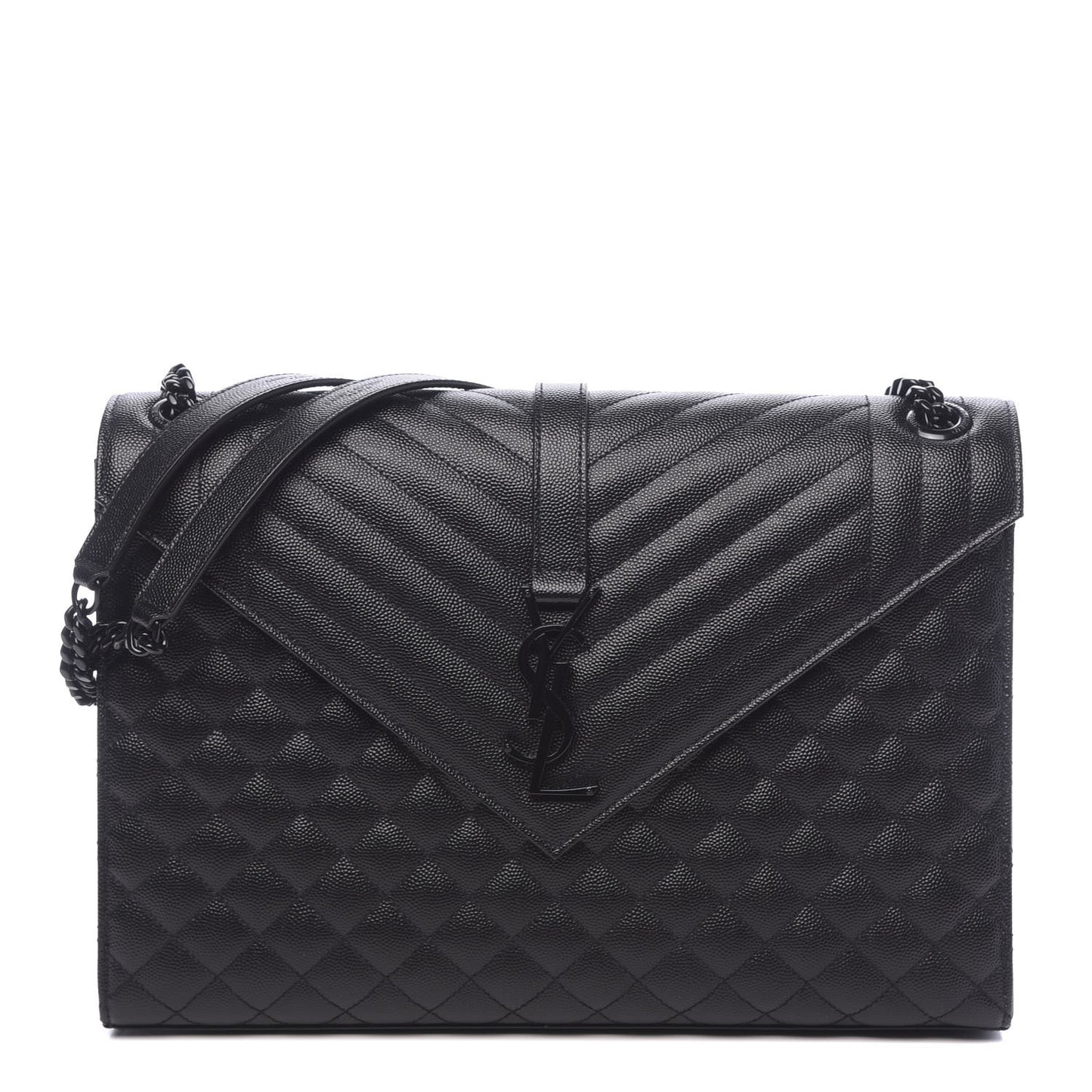 Grain De Poudre Textured Mixed Matelasse Large Triquilt Monogram Monochrome Satchel Black