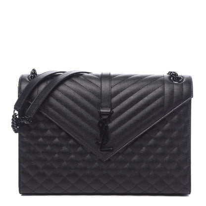 Saint Laurent Grain De Poudre Textured Mixed Matelasse Large Triquilt Monogram Monochrome Satchel Black 1 of 9