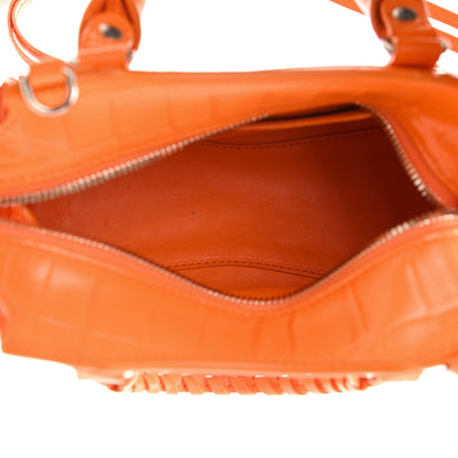 Balenciaga Semi Shiny Calfskin Crocodile Embossed Neo Classic Silver Hardware Mini City Orange 5 of 10