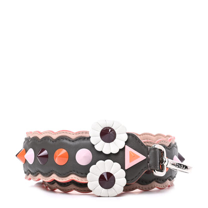 Fendi Vitello Dolce Nappa Hypnoteyes Bi-Color Scalloped Spike Studded Strap You Carbone Plaster White Multicolor 1 of 4