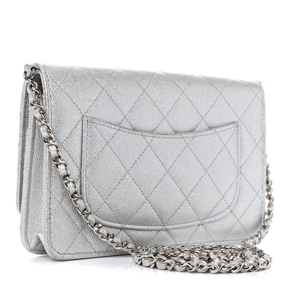 Chanel Glittered Metallic Caviar Quilted Wallet On Chain WOC Silver 3 of 13