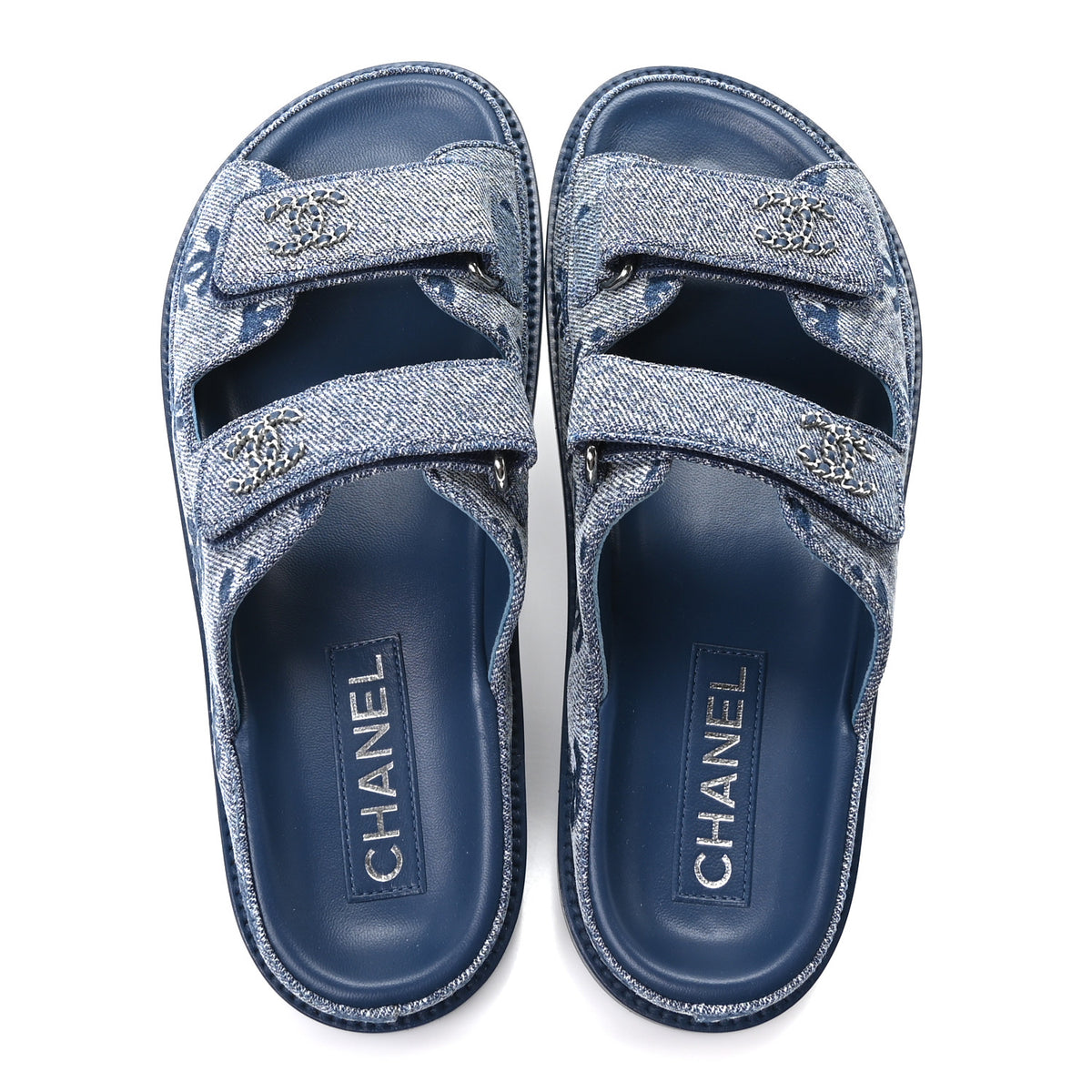 Denim CC Velcro Dad Chain CC Slide Sandals 36.5 Blue