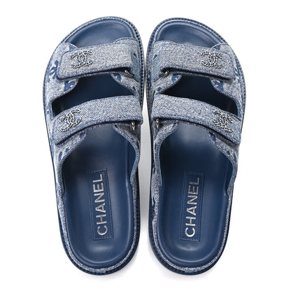Chanel Denim CC Velcro Dad Chain CC Slide Sandals 36.5 Blue 2 of 10