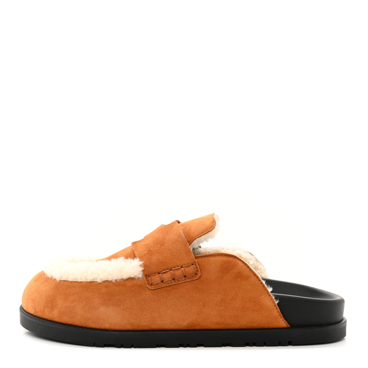 Hermes Suede Goatskin Shearling Mens Go Mules 40 Beige Kraft Ecru 1 of 9