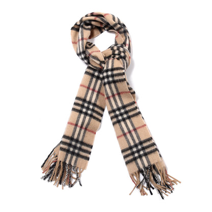 Burberry Cashmere Vintage Check Fringe Scarf Camel 1 of 3