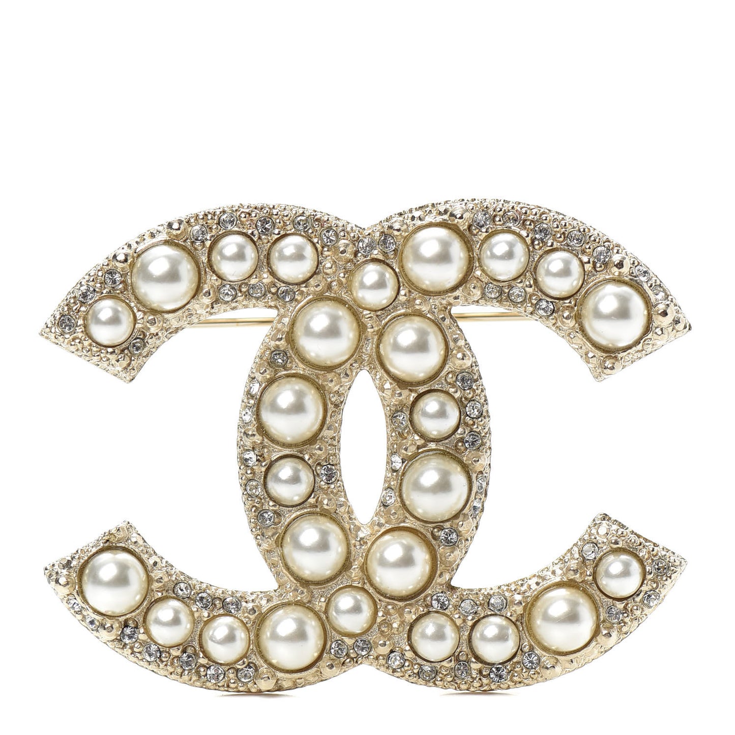 Pearl Crystal CC Brooch Gold