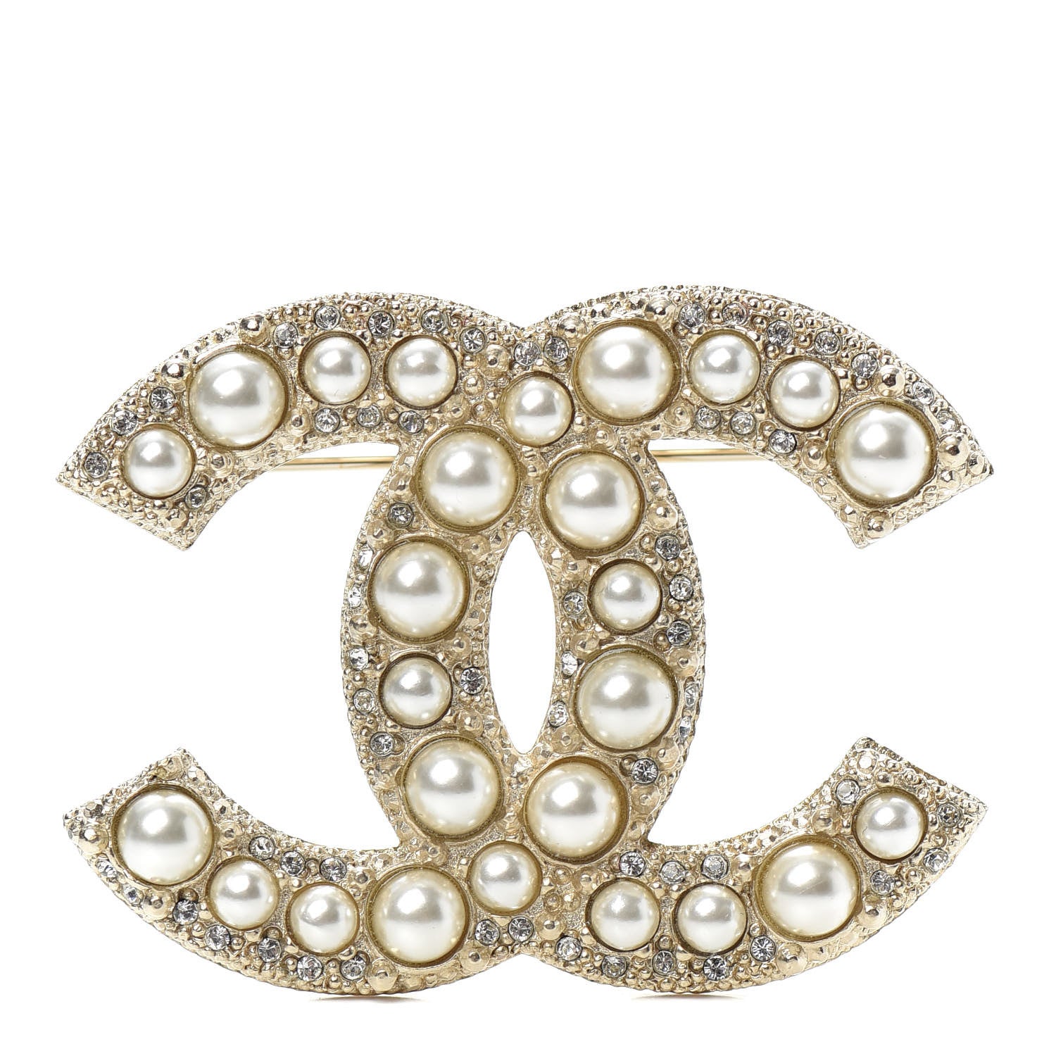 Chanel Pearl Crystal CC Brooch Gold 1 of 4
