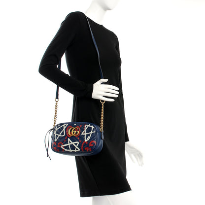 Gucci Calfskin Matelasse GucciGhost Small GG Marmont Chain Shoulder Bag Blue Agata Hibiscus Red 2 of 8
