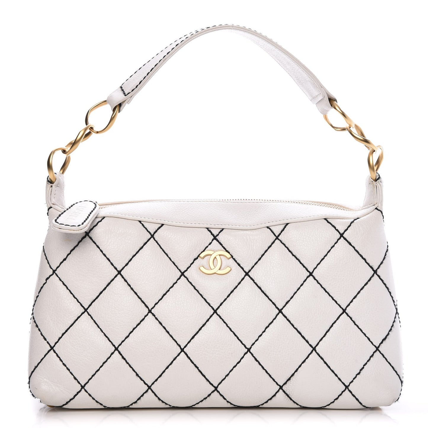 Calfskin Contrast Stitch Surpique Hobo White