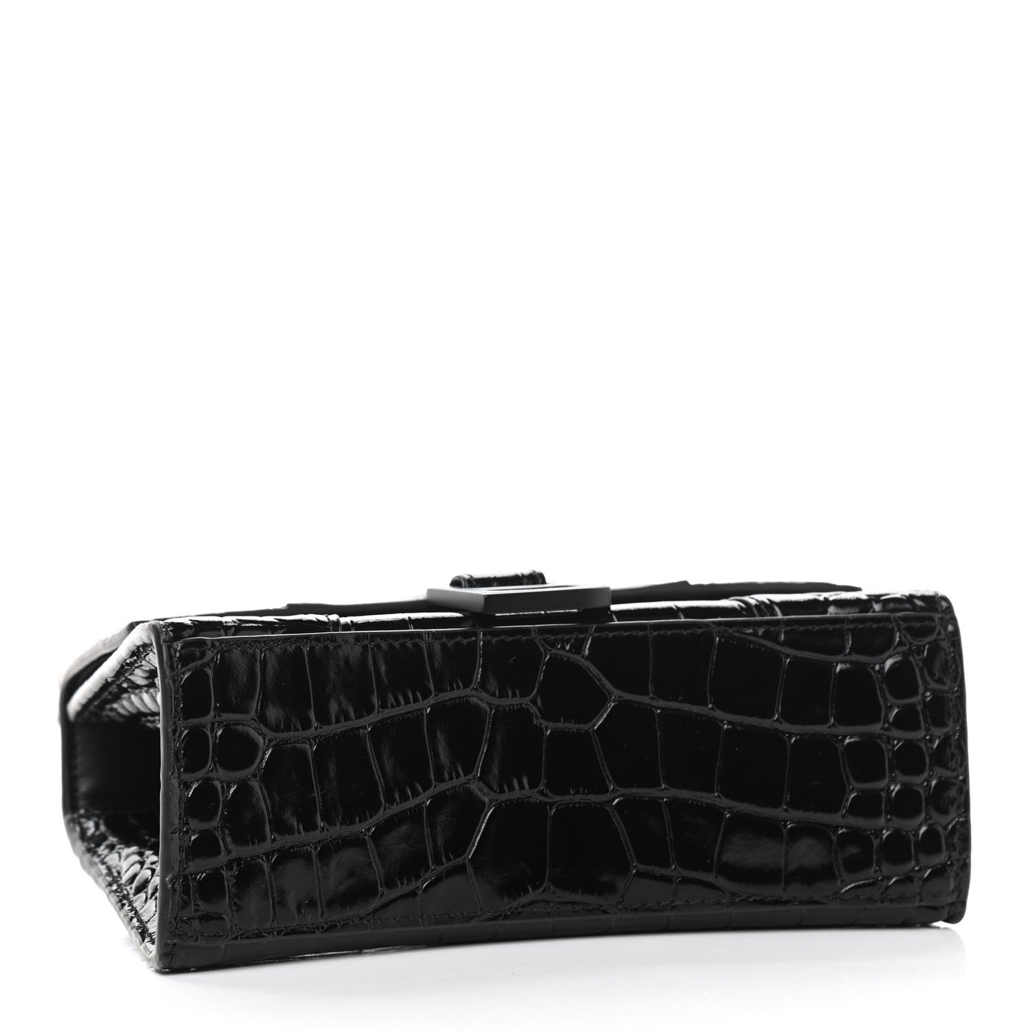 Balenciaga Shiny Calfskin Monochrome Crocodile Embossed Hourglass Top Handle Bag XS Black 4 of 11