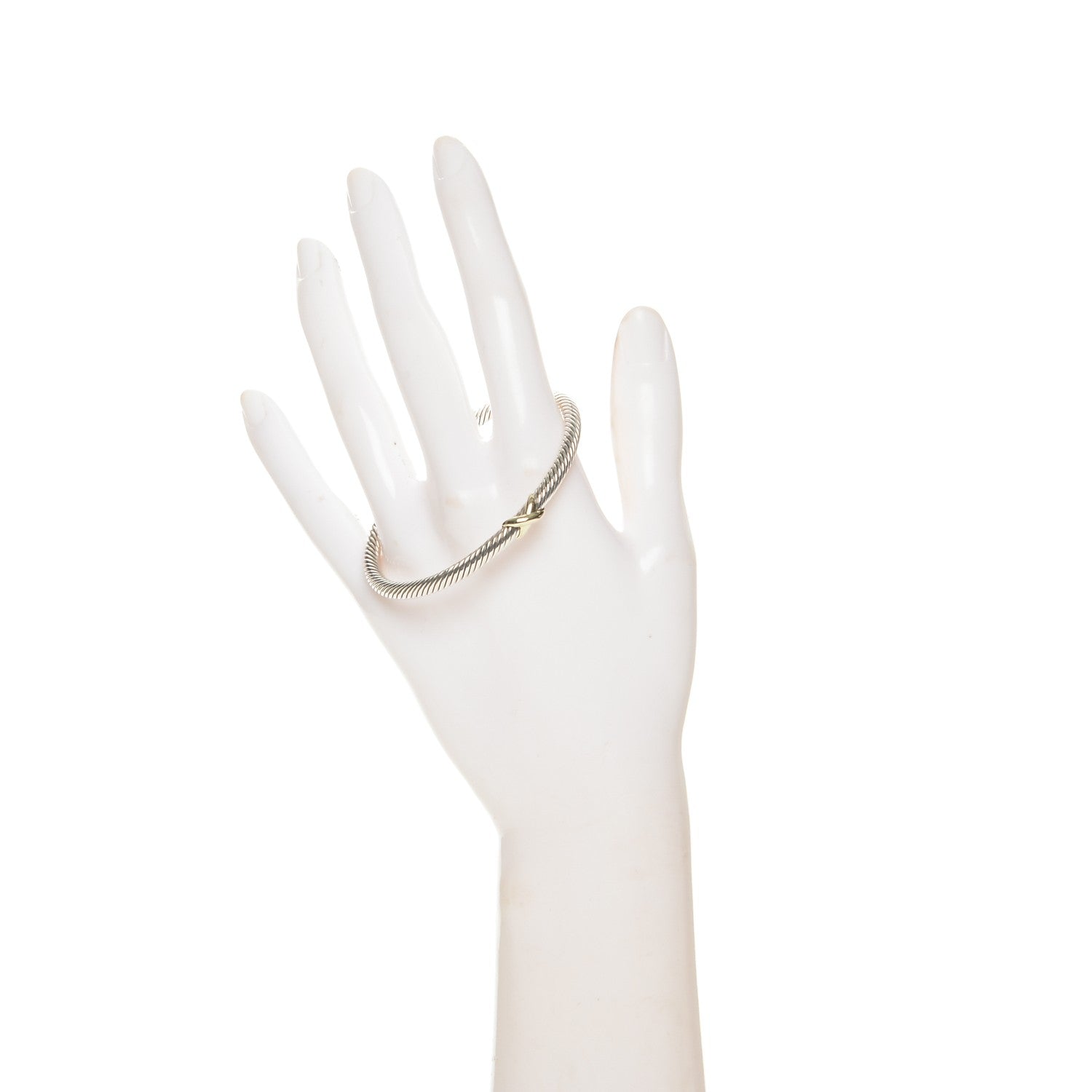 David Yurman Sterling Silver 18K Yellow Gold 4mm X Station Cable Bracelet 2 of 4