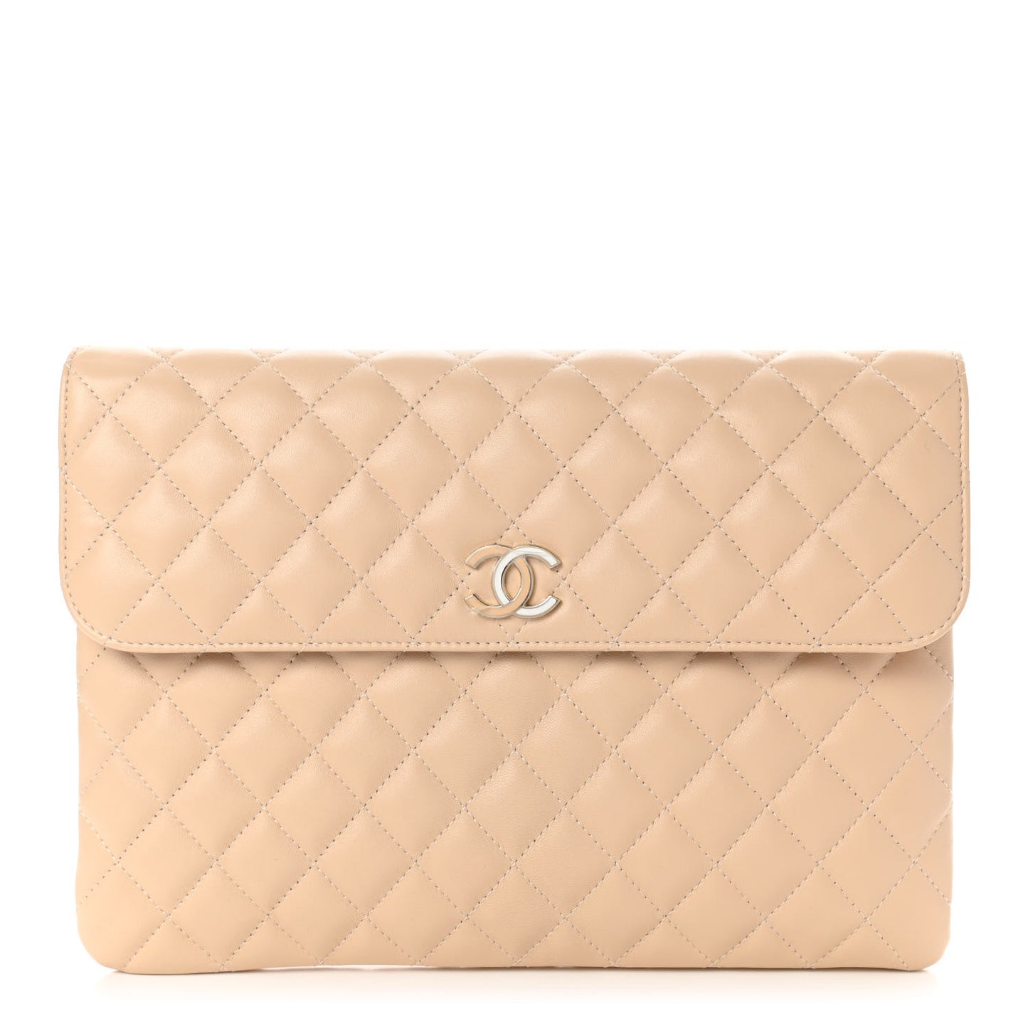 Lambskin Quilted Flap Clutch Beige