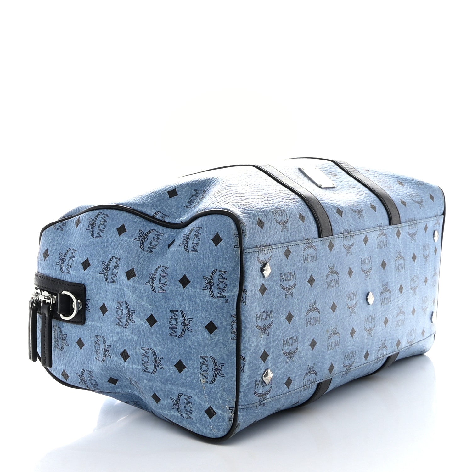 MCM Visetos Medium Traveler Weekender Duffle Bag Blue Black 3 of 9