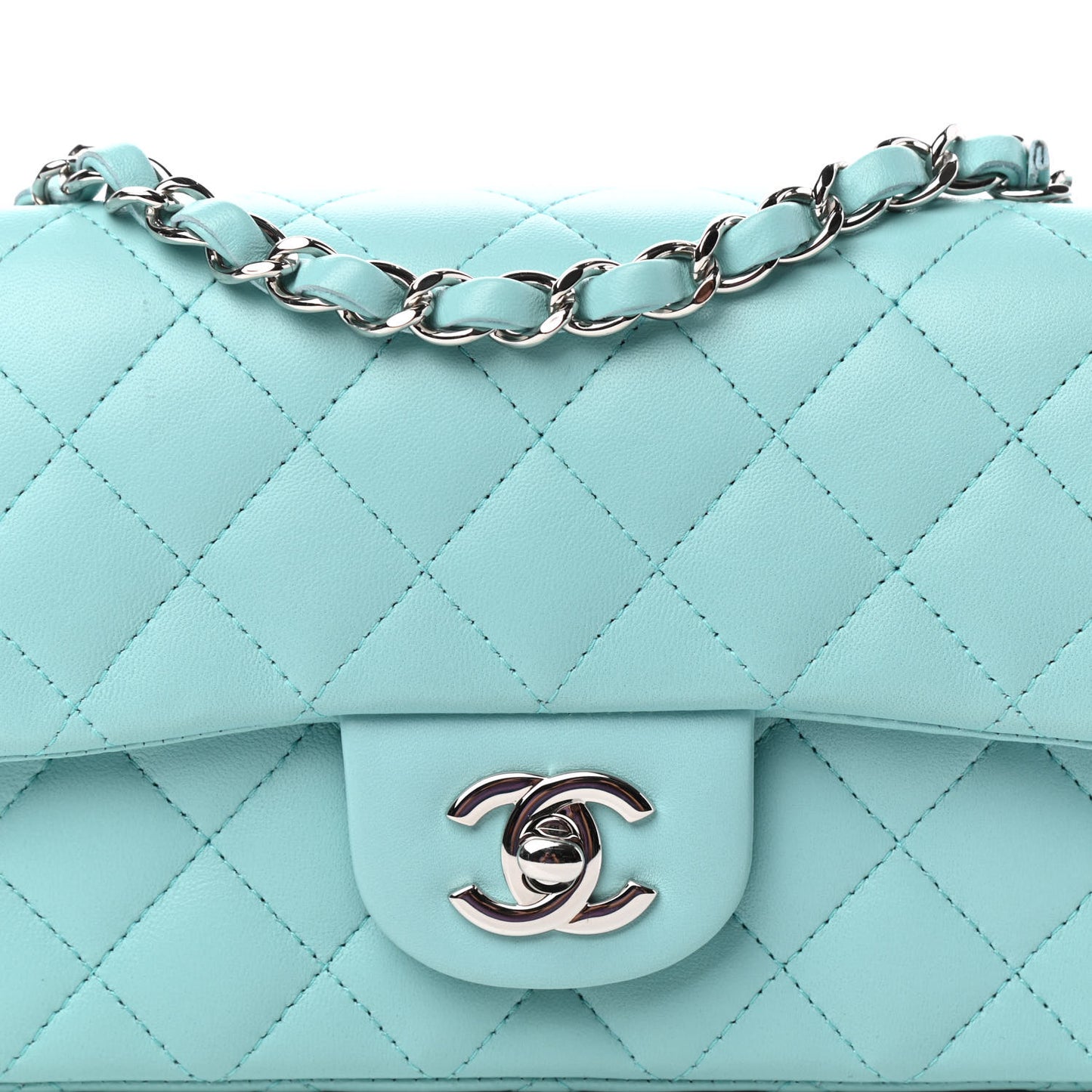 Lambskin Quilted Mini Rectangular Flap Light Blue