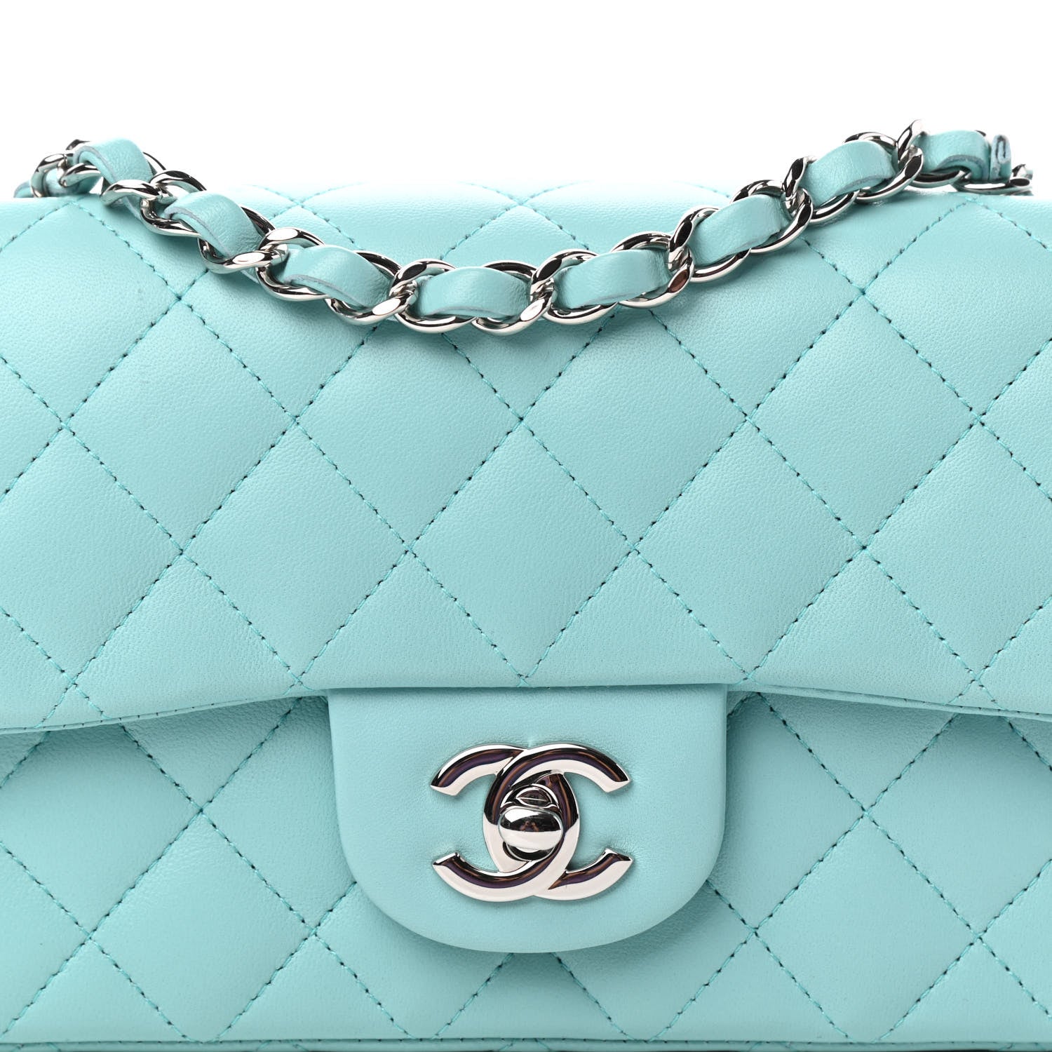 Chanel Lambskin Quilted Mini Rectangular Flap Light Blue 10 of 11