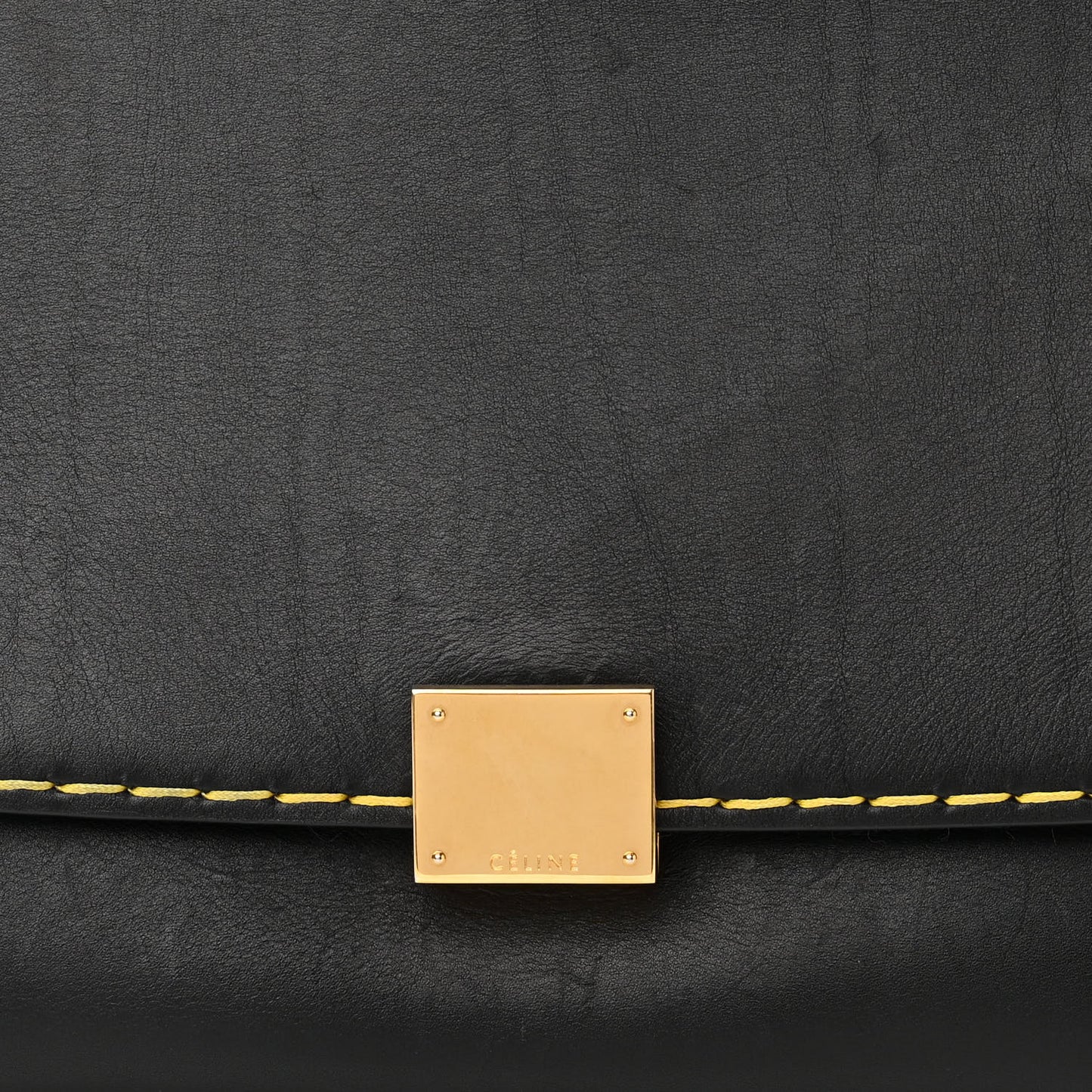 Smooth Calfskin Yellow Stitching Medium Trapeze Black