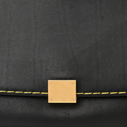 Celine Smooth Calfskin Yellow Stitching Medium Trapeze Black 7 of 10