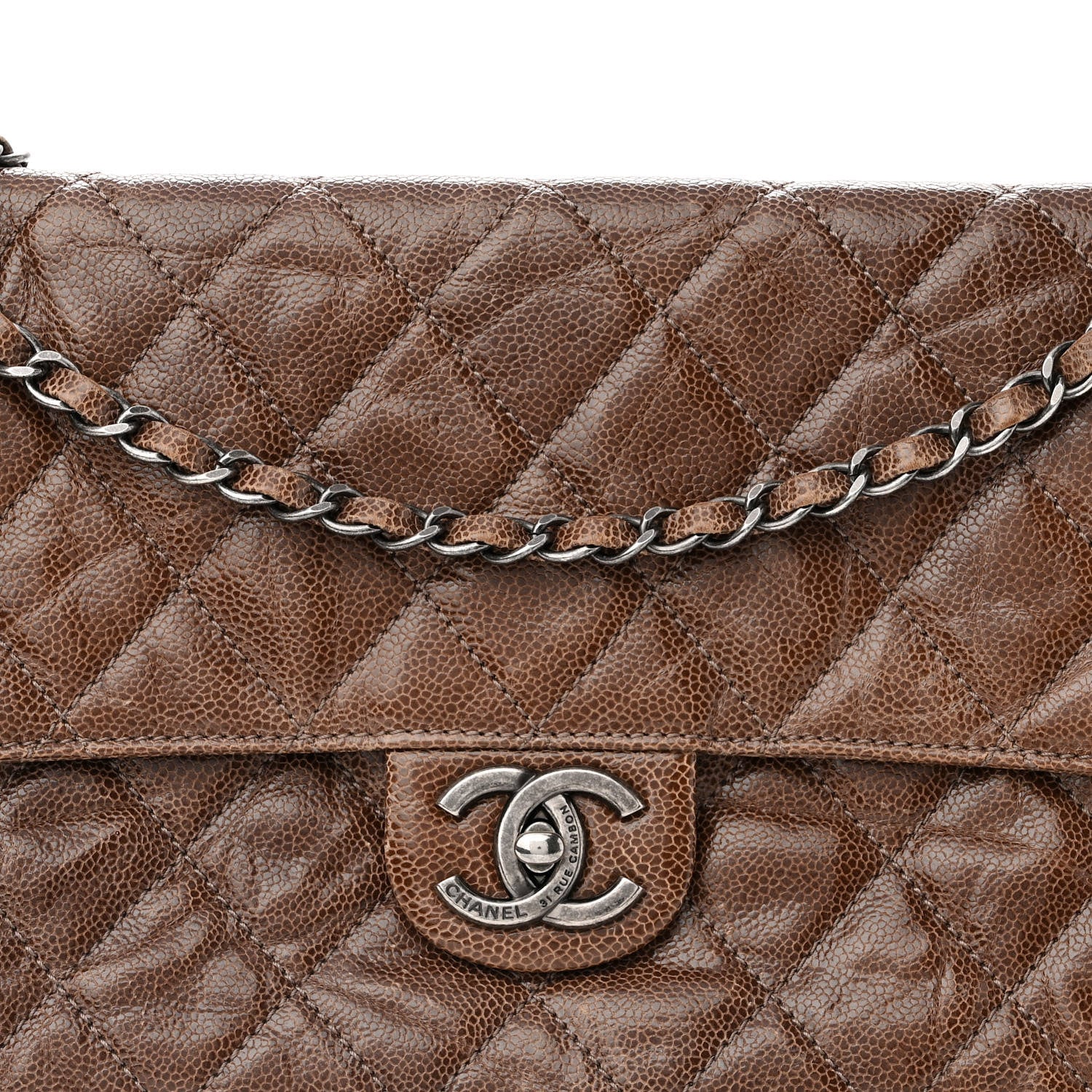 Chanel Crumpled Grained Calfskin Jumbo CC Crave Flap Brown 8 of 12