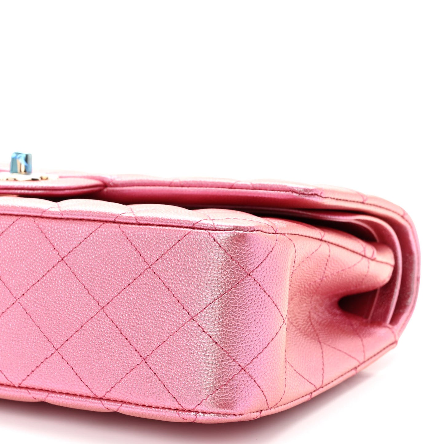 Iridescent Caviar Quilted Medium Double Flap Pink