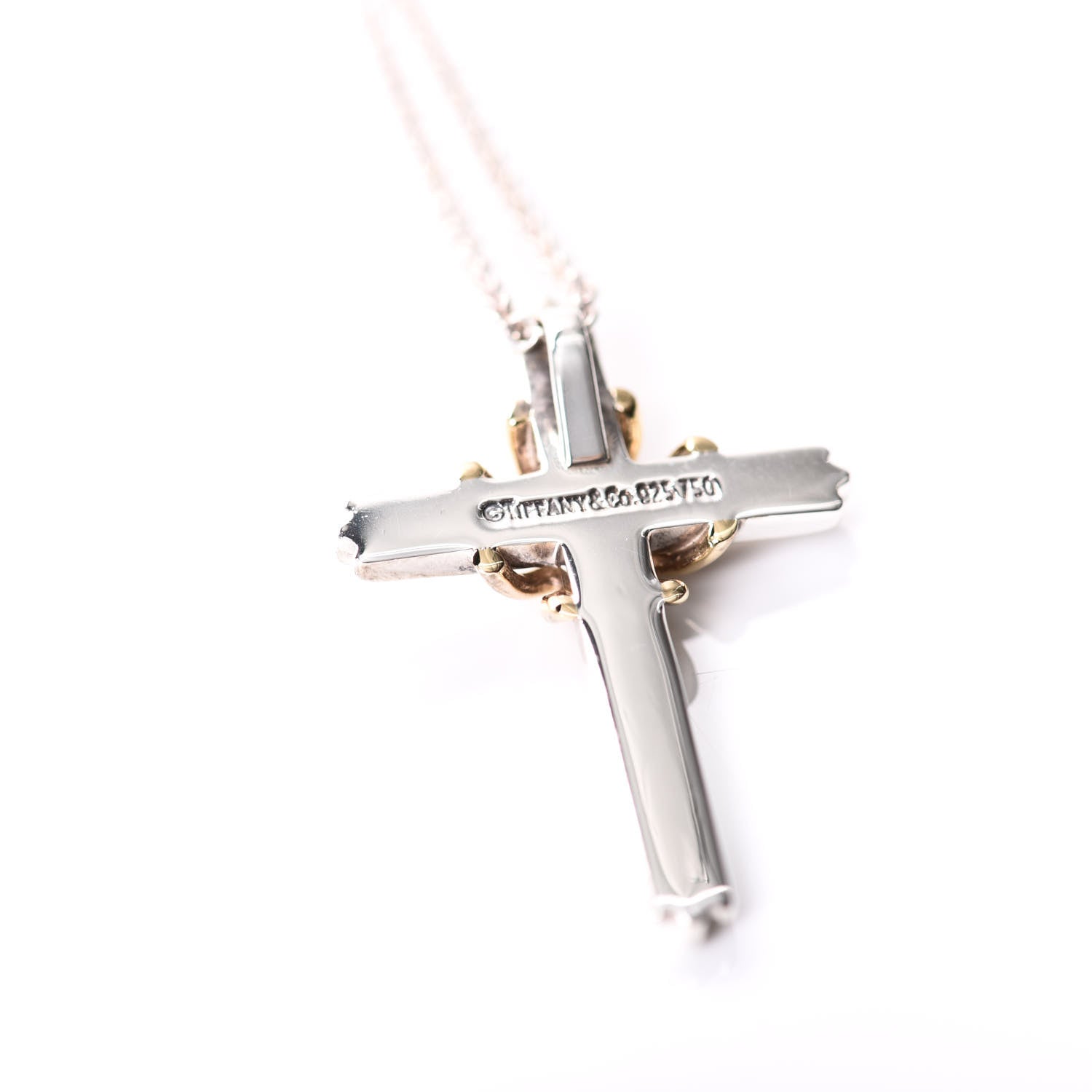 Tiffany Sterling Silver 18K Yellow Gold Cross Pendant Necklace 5 of 5