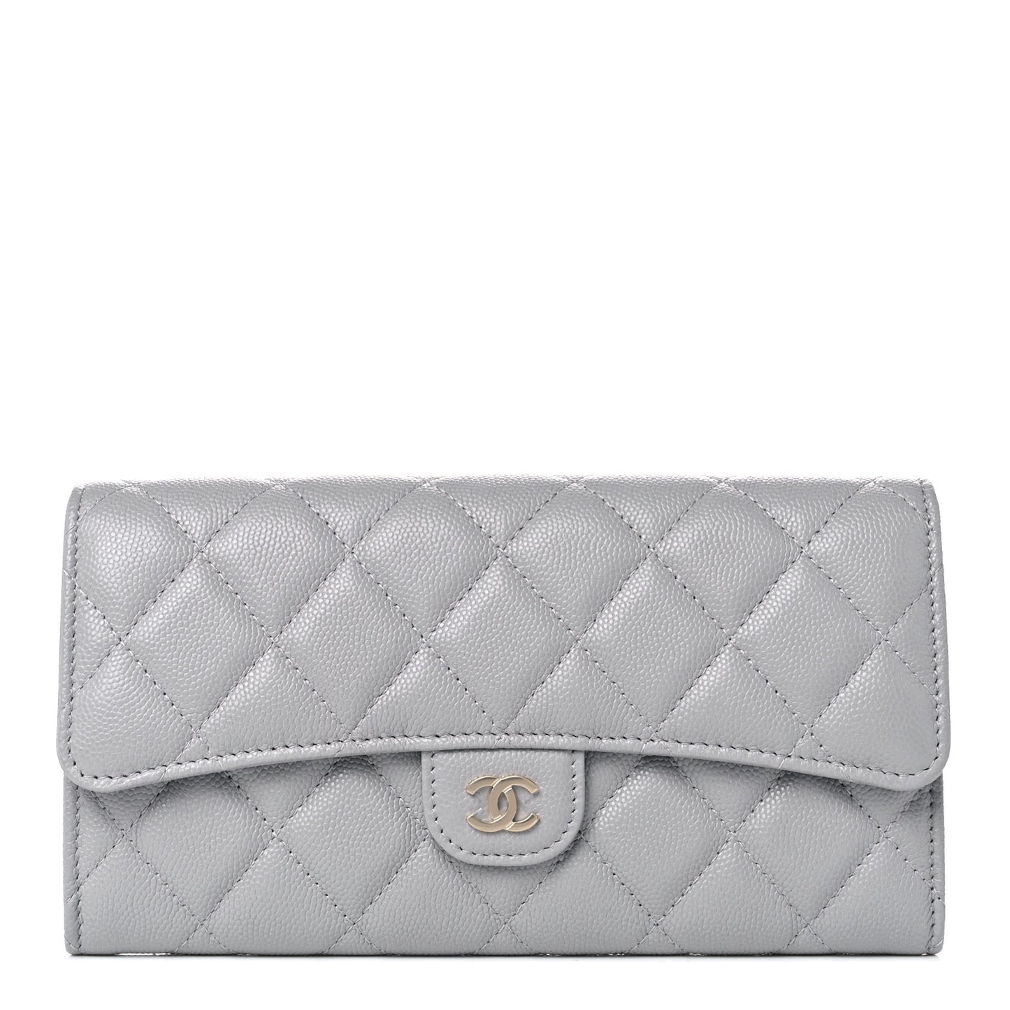 Caviar Quilted Large Flap Wallet Grey