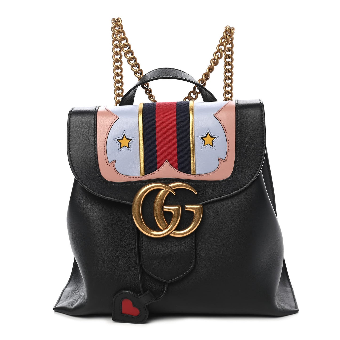 Calfskin Web GG Marmont Flap Chain Backpack Black