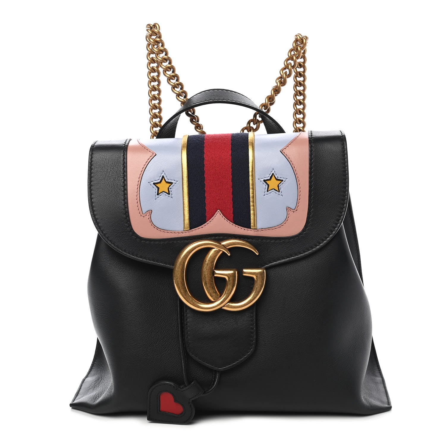 Gucci Calfskin Web GG Marmont Flap Chain Backpack Black 1 of 17