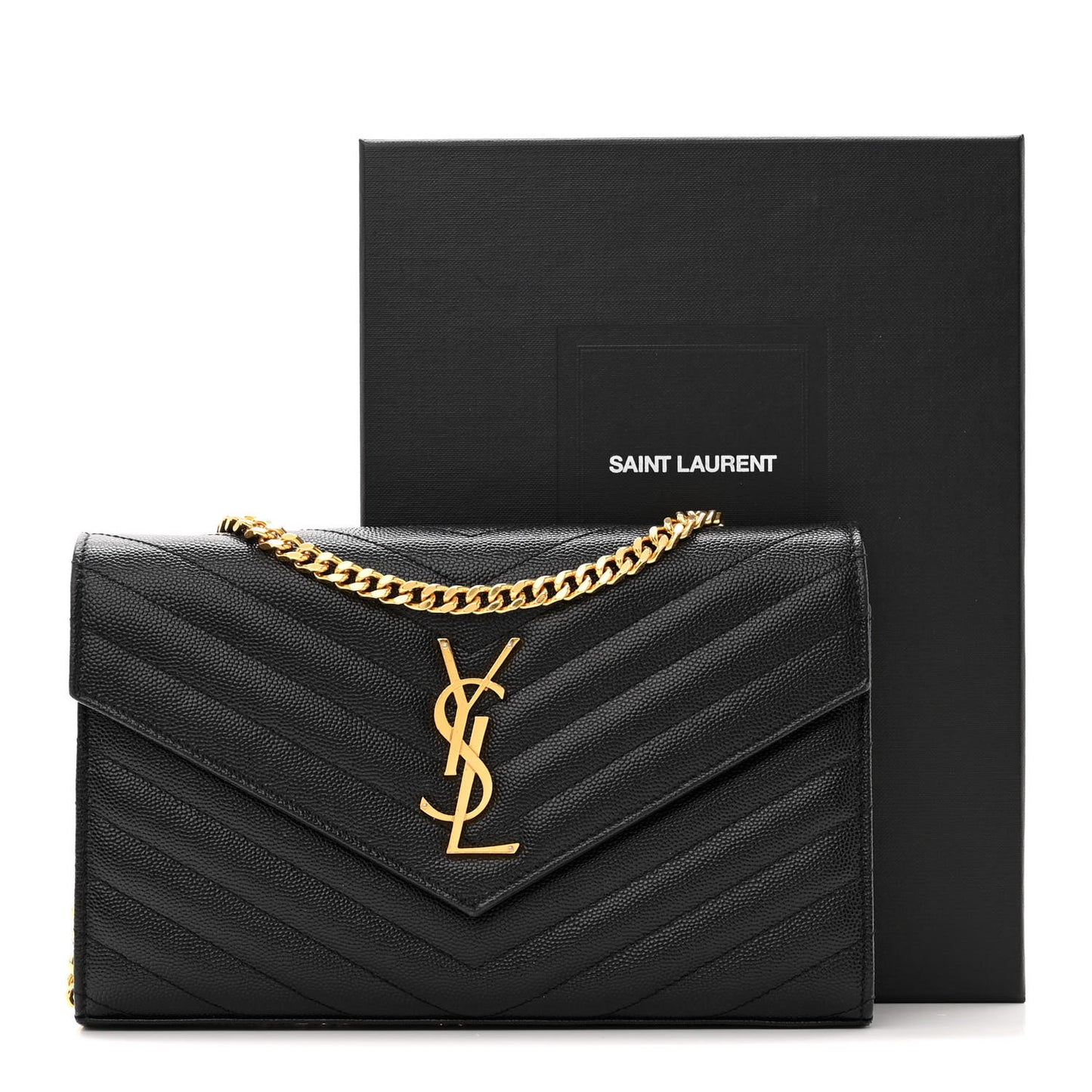 Grain De Poudre Matelasse Chevron Monogram Chain Wallet Black