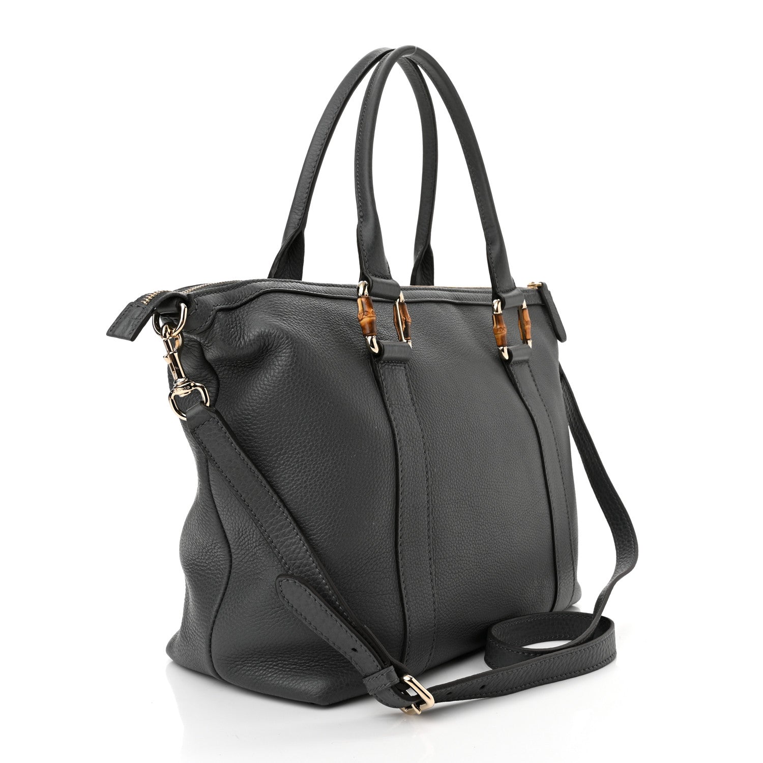 Gucci Calfskin Bamboo Top Handle Tote Grey 3 of 10