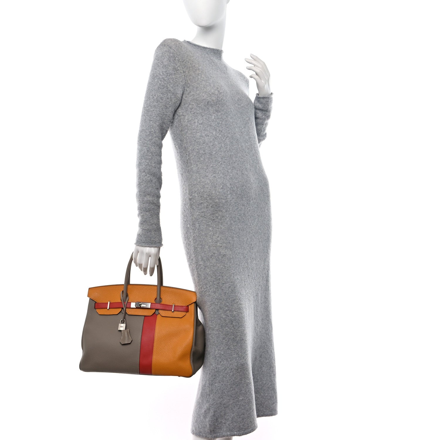 Hermes Taurillon Clemence Swift Tri-Color Birkin 35 Sanguine Gris Tourterelle Moutarde 2 of 15