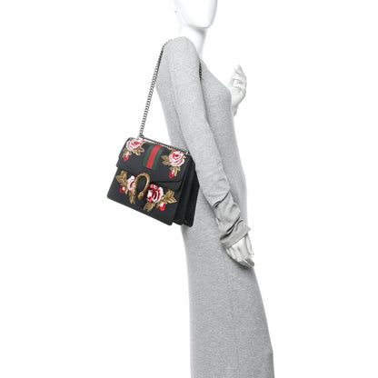 Gucci Calfskin Web Floral Embroidered Medium Dionysus Shoulder Bag Black 2 of 13