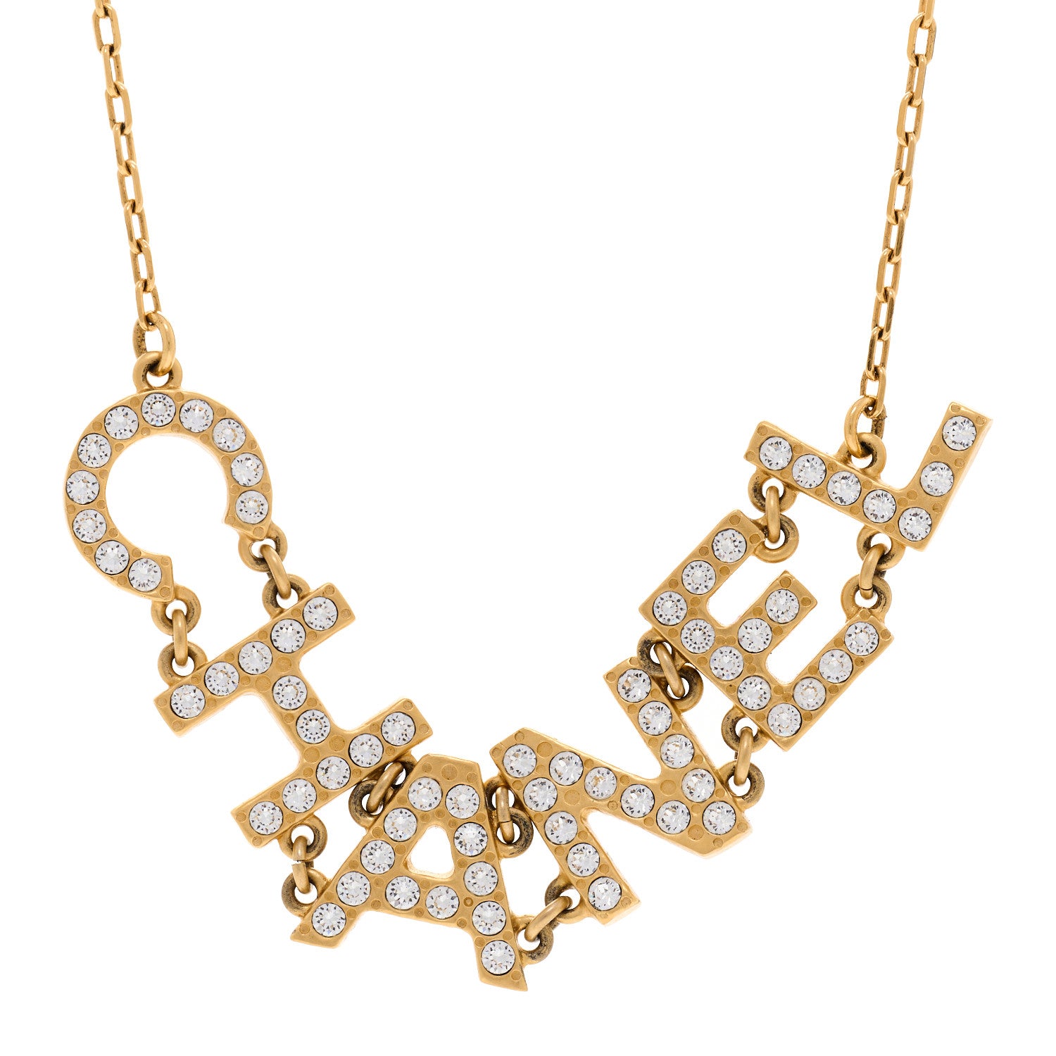 Chanel Metal Crystal 90's Icon Logo Necklace Gold 4 of 6