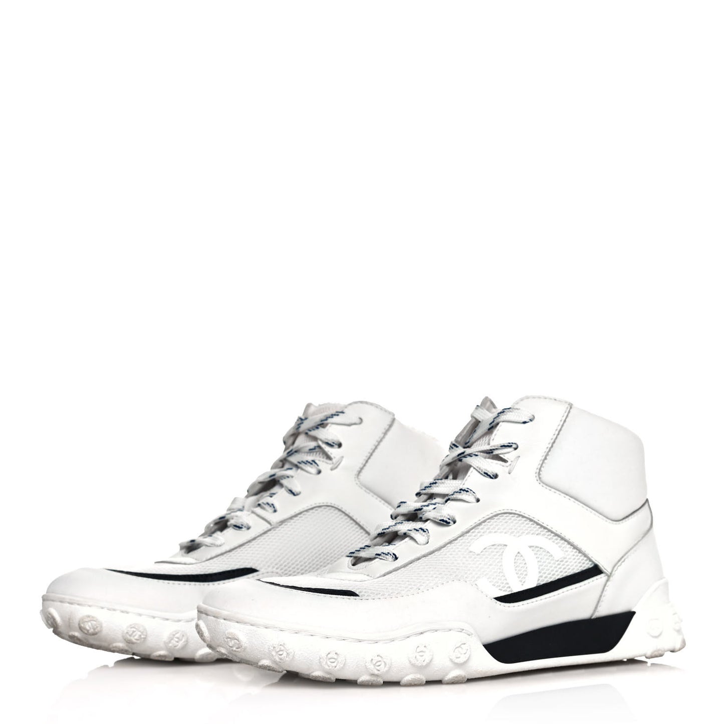 Calfskin Mesh Lycra Womens Logo High Top Sneakers 37 White