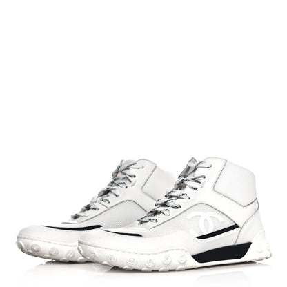 Chanel Calfskin Mesh Lycra Womens Logo High Top Sneakers 37 White 3 of 12