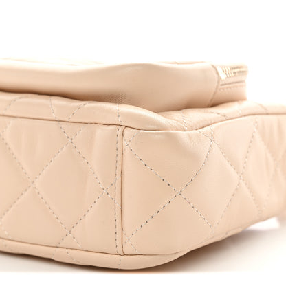 Chanel Shiny Crumpled Lambskin Quilted Small Preppy Pocket Clutch With Chain Beige 10 of 11