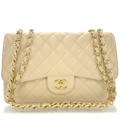 Chanel Caviar Jumbo Single Flap Beige 1 of 12
