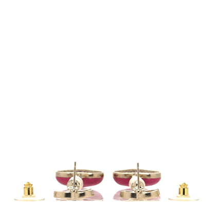 Chanel Resin Crystal Pearl Chain Heart CC Drop Earrings Pink White Gold 3 of 4