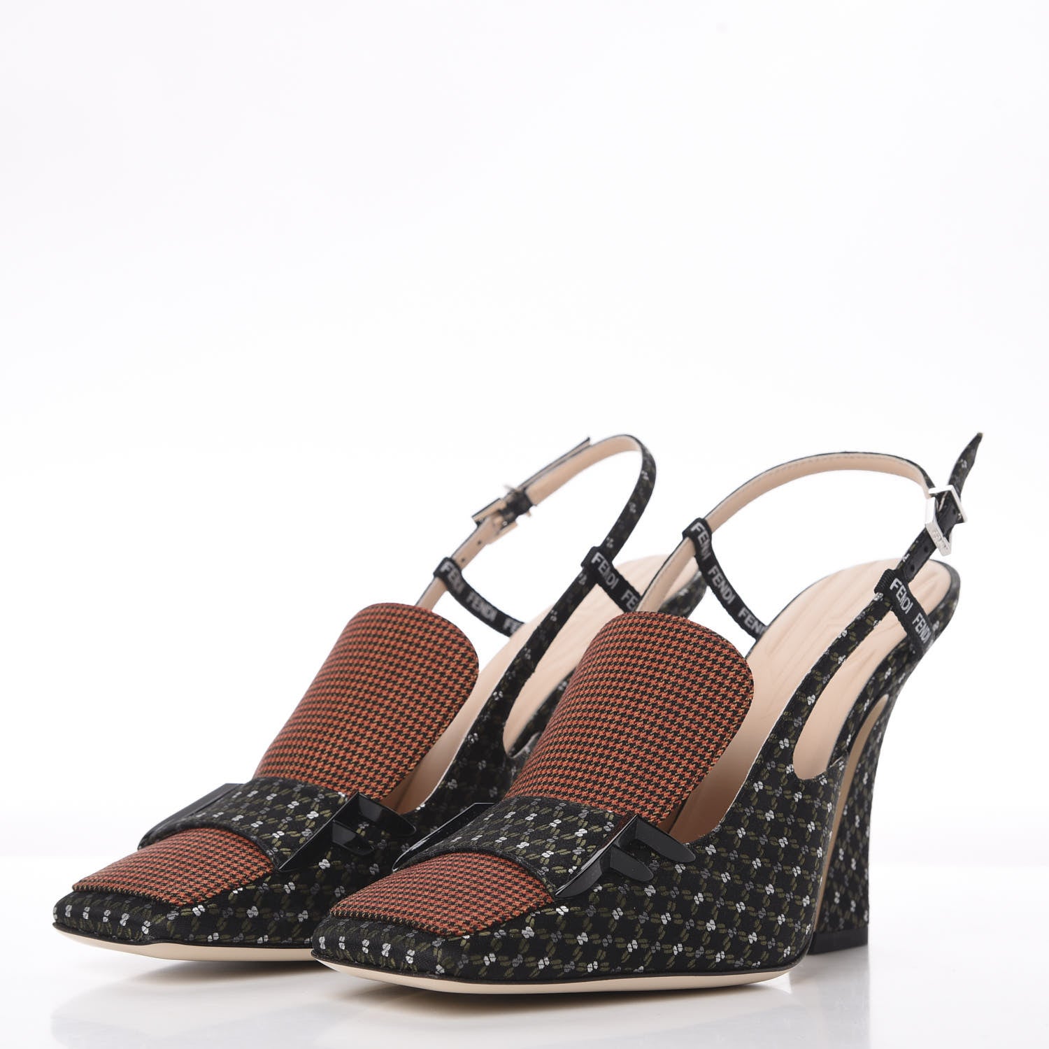 Fendi Fabric Jacquard Ffreedom Slingback Pumps 38.5 2 of 11