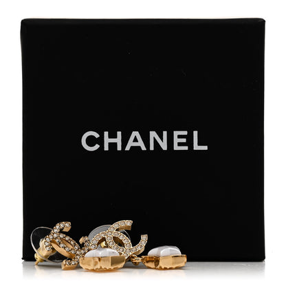 Chanel Metal Crystal Pearl CC Star Earrings Gold Pearly White 5 of 5