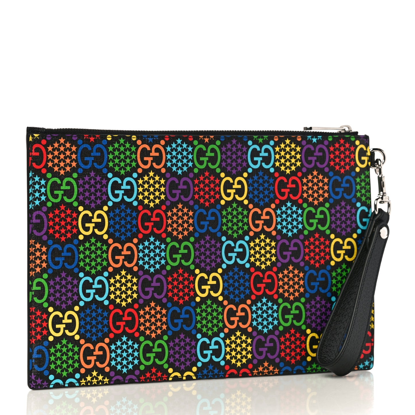 GG Supreme Monogram Psychedelic Zip Wristlet Pouch Black Multicolor