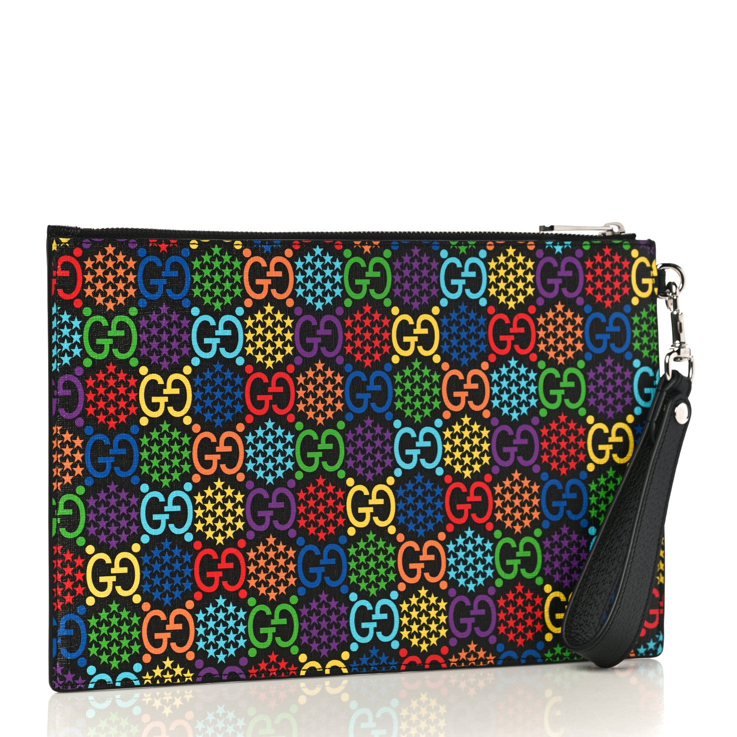 Gucci GG Supreme Monogram Psychedelic Zip Wristlet Pouch Black Multicolor 3 of 11