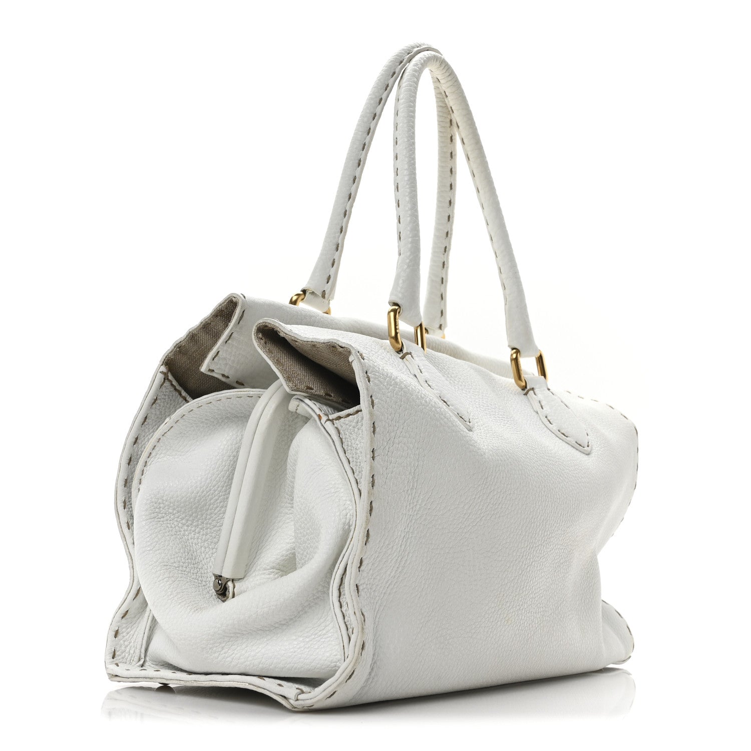Fendi Calfskin Romano Selleria Firenze Frame Bag White 3 of 9