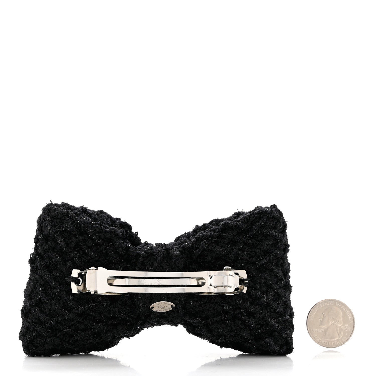 Chanel Tweed CC Bow Hair Clip Black 2 of 3