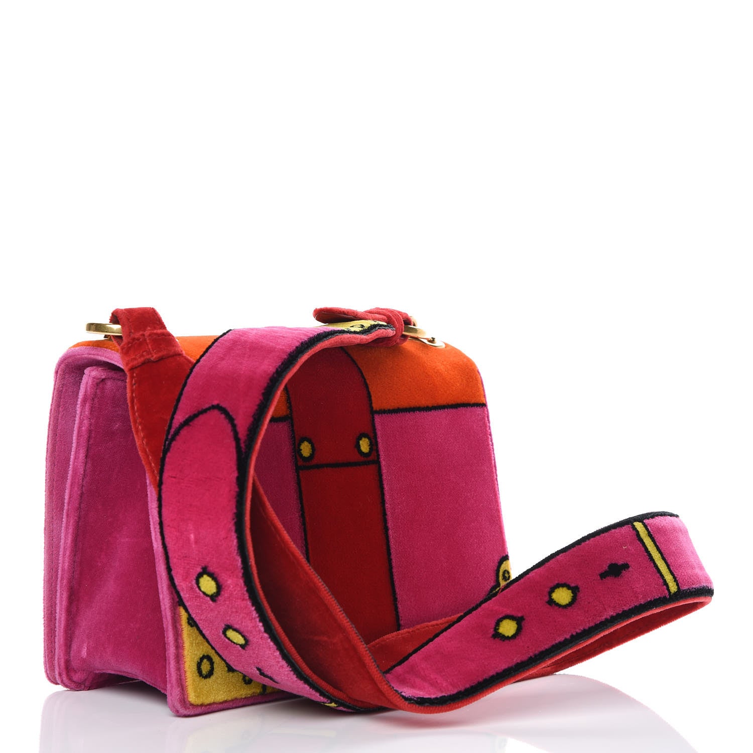 Prada Velluto Ricamo Cahier Shoulder Bag Fuxia 3 of 11