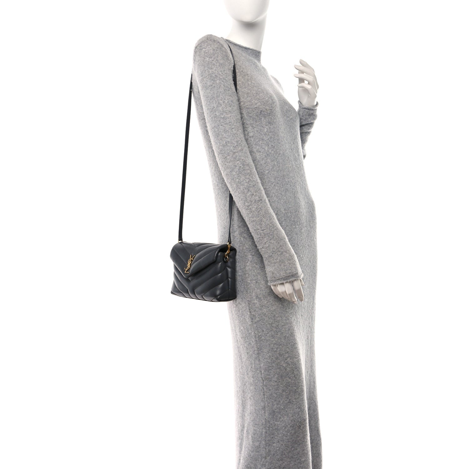 Saint Laurent Calfskin Y Quilted Monogram Toy Loulou Crossbody Bag Storm 2 of 10