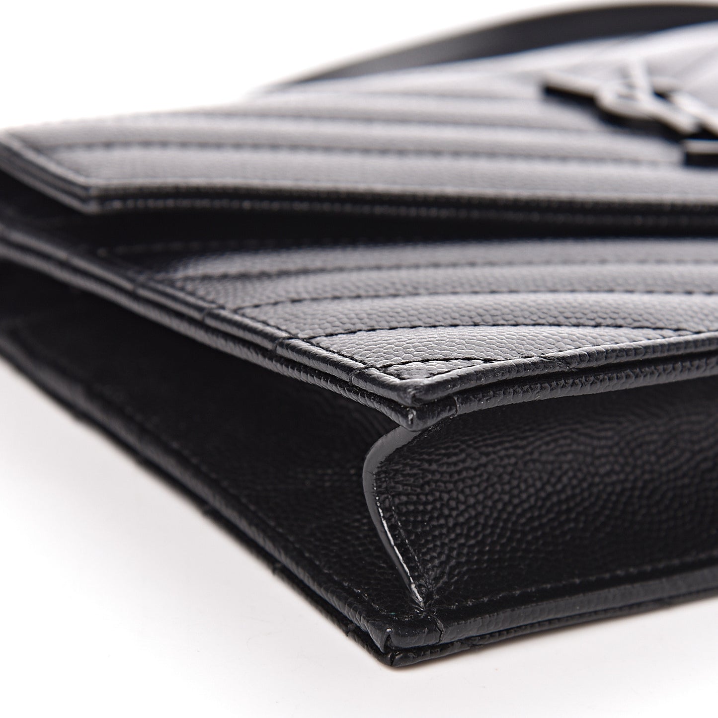Grain De Poudre Matelasse Chevron Monogram Envelope Chain Wallet Black