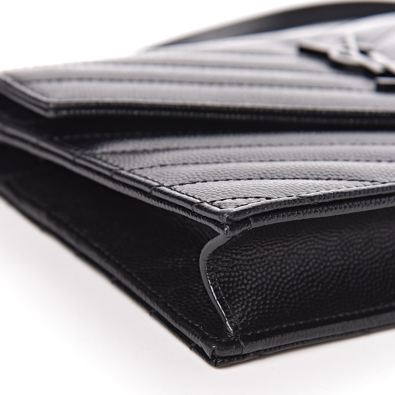 Saint Laurent Grain De Poudre Matelasse Chevron Monogram Envelope Chain Wallet Black 11 of 16